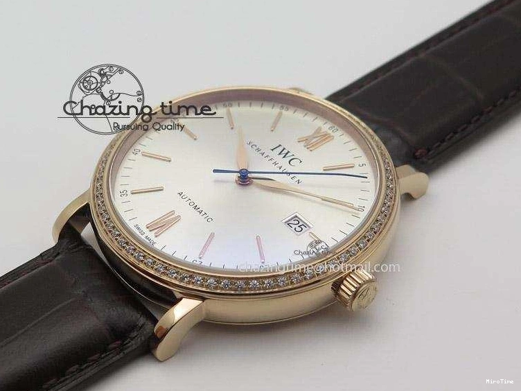 MIROTIME 0814 OnTrend Portofino RG MKF 1:1 V2 Best Edition Diamond Bezel Silver Dial On Brown Leather Strap A 7343